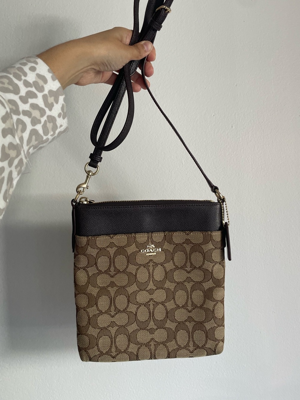 Coach Signature File Crossbody Bag | Brown Canvas Leather Trim Gold Hardware